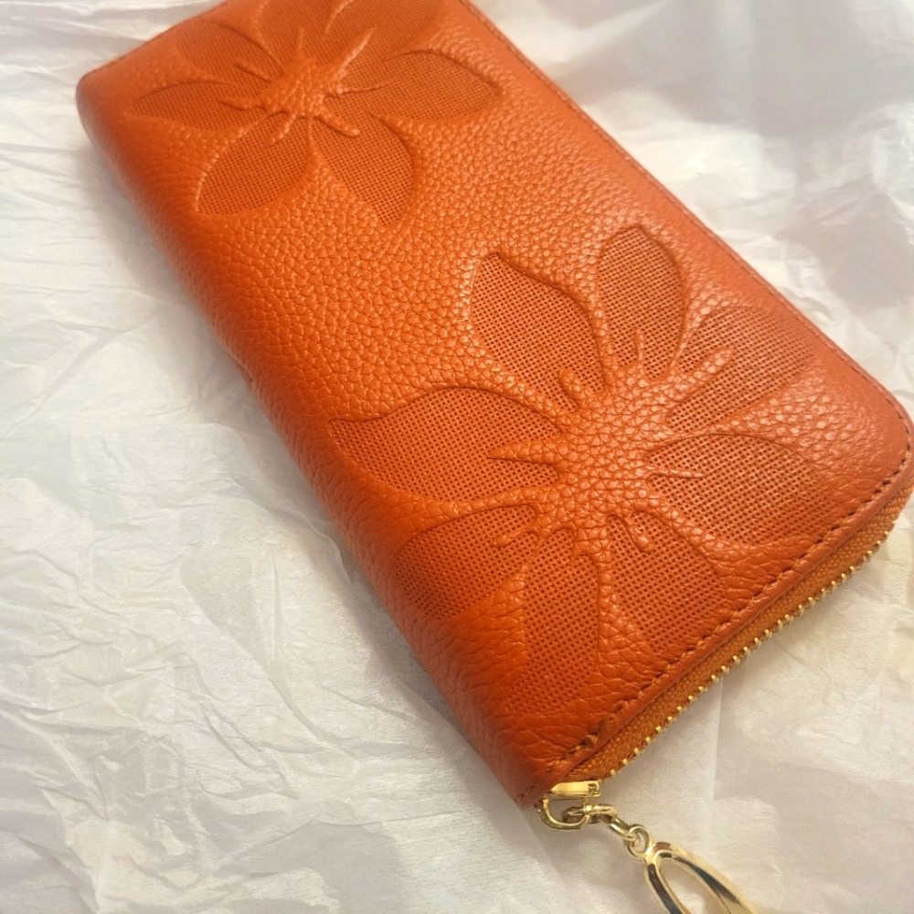 Vibrant Orange Floral Embossed Women's Wallet